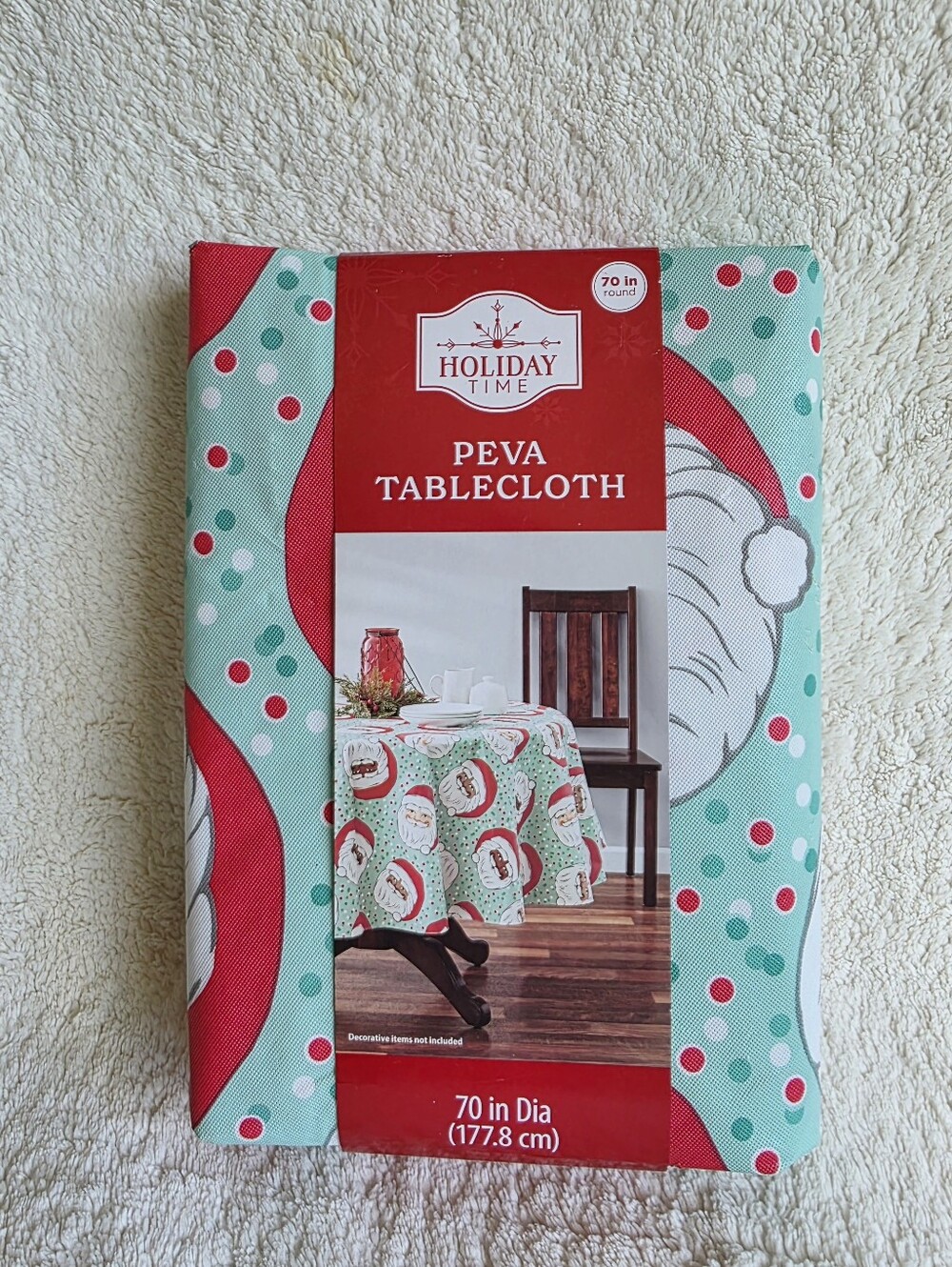 New Holiday Time Santa PEVA Tablecloth 70 Inch Round
